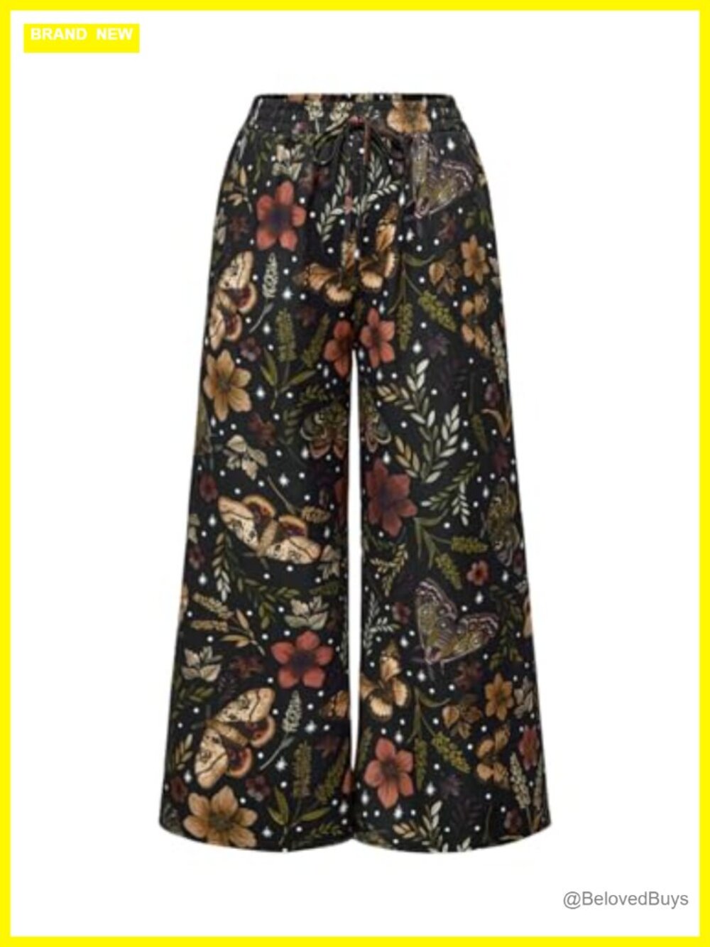 Plus Size Wide Leg Palazzo Pants Butterfly Floral Print Loose Fit